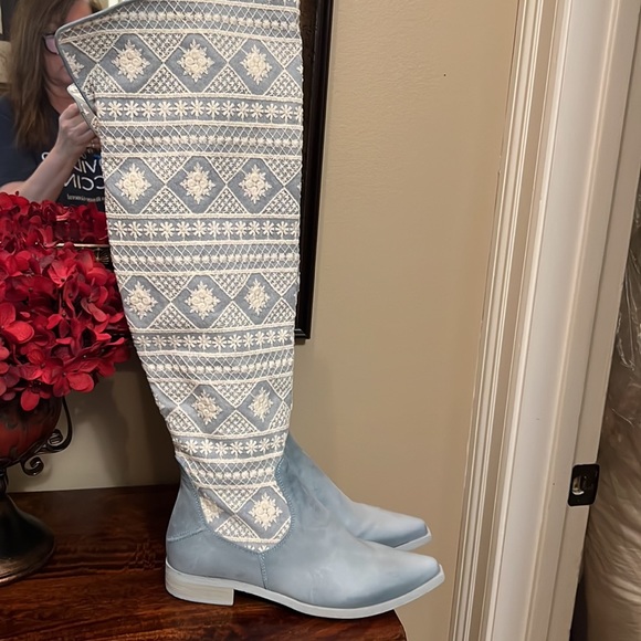 64. Free People Bren Crochet Tall Boot in Calm Waters, Size 7 - Picture 10 of 17